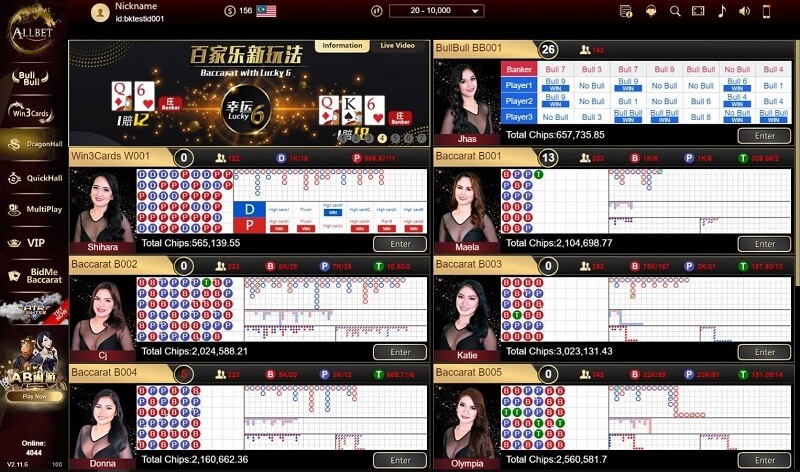 online casino gaming dashboard