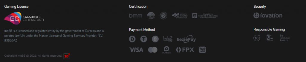 Me88 license, payment methods, secure